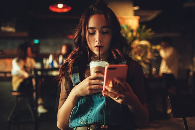 woman, coffee, phone