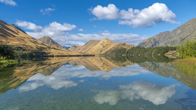 moke lake, reflection, new zealand