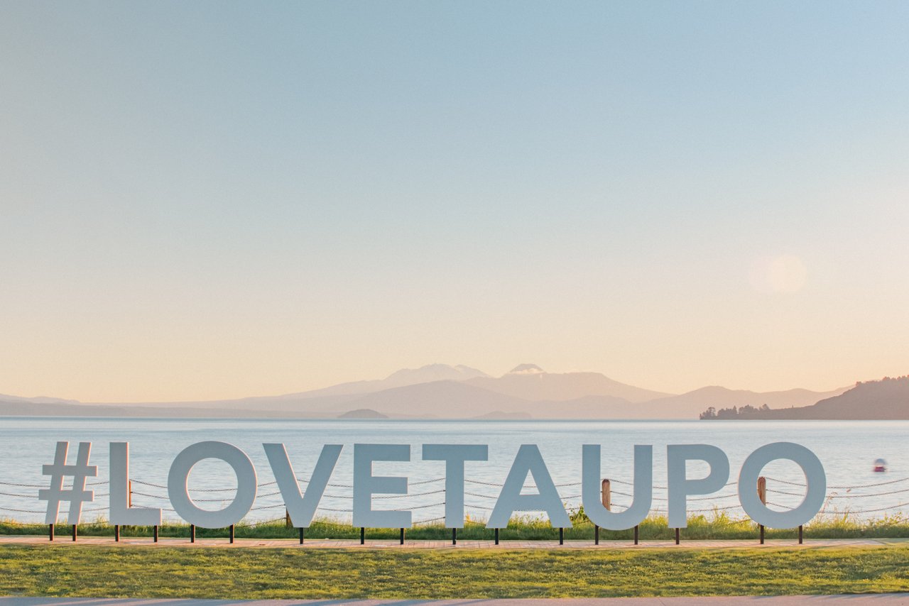 LOVE TAUPO sign on waterfront
