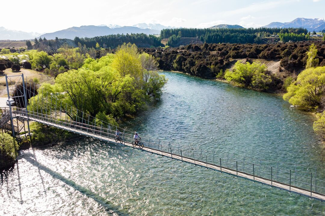 Biking, cycling, wanaka, suspension bridge, hawea river