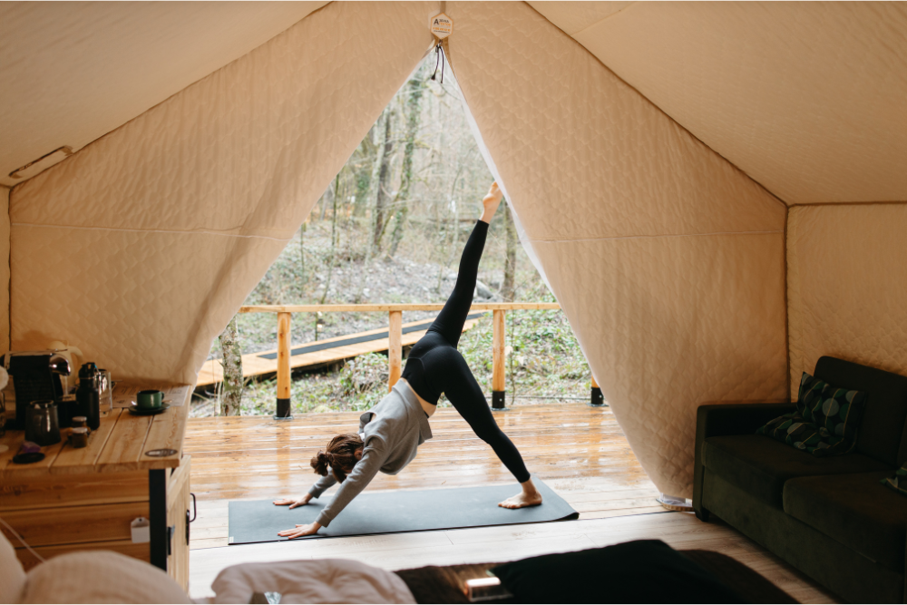 Pilates, Stretching, Healthy, Glamping, Glam, Camping